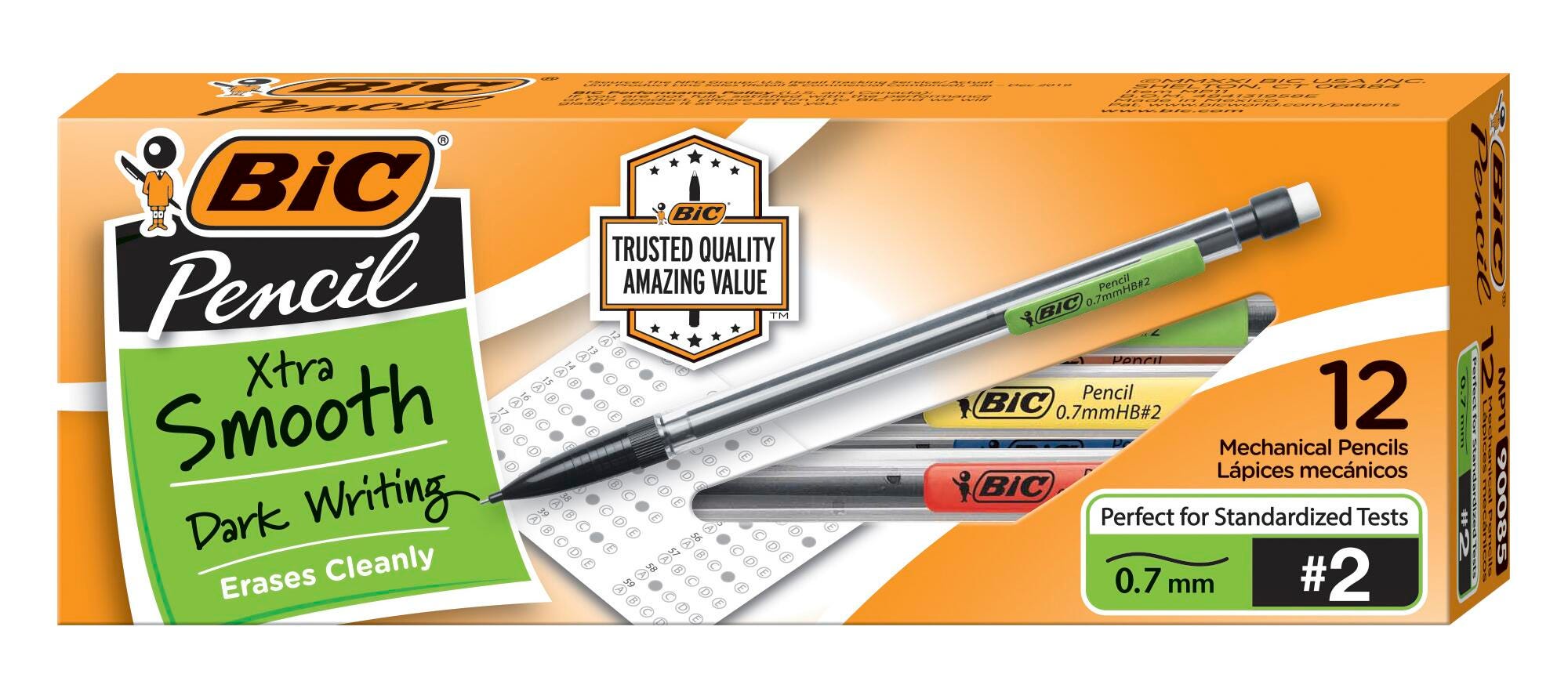 BIC Xtra Smooth Mechanical Pencils, 0.7 mm, No 2 HB, Clear Barrels, Pack of 12 077228