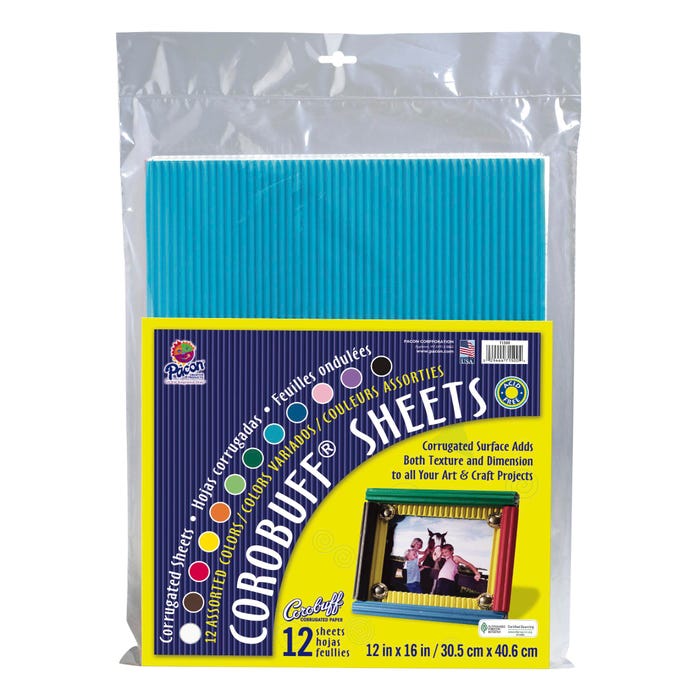 Corobuff Corrugated Art Paper, 12 x 16 Inches, Assorted Colors, 12 Sheets