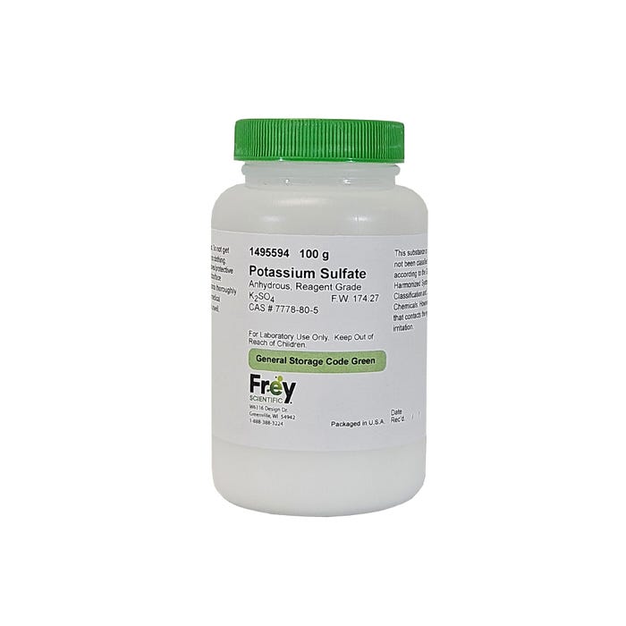 Frey Scientific Potassium Sulfate, White Crystal, Reagent Grade, 100 Grams