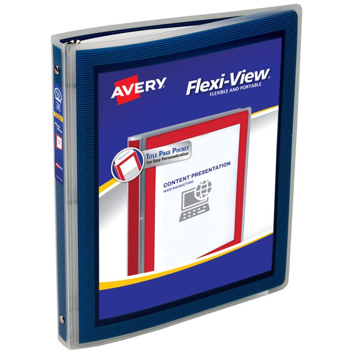 Avery Flexi-View Poly View Binder, 1/2 Inch, Round Ring, Navy Blue