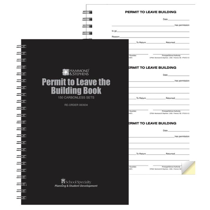 Hammond & Stephens Permit to Leave Building Book, 2-Ply, Carbonless, 5-1/2 x 8-5/8 Inches