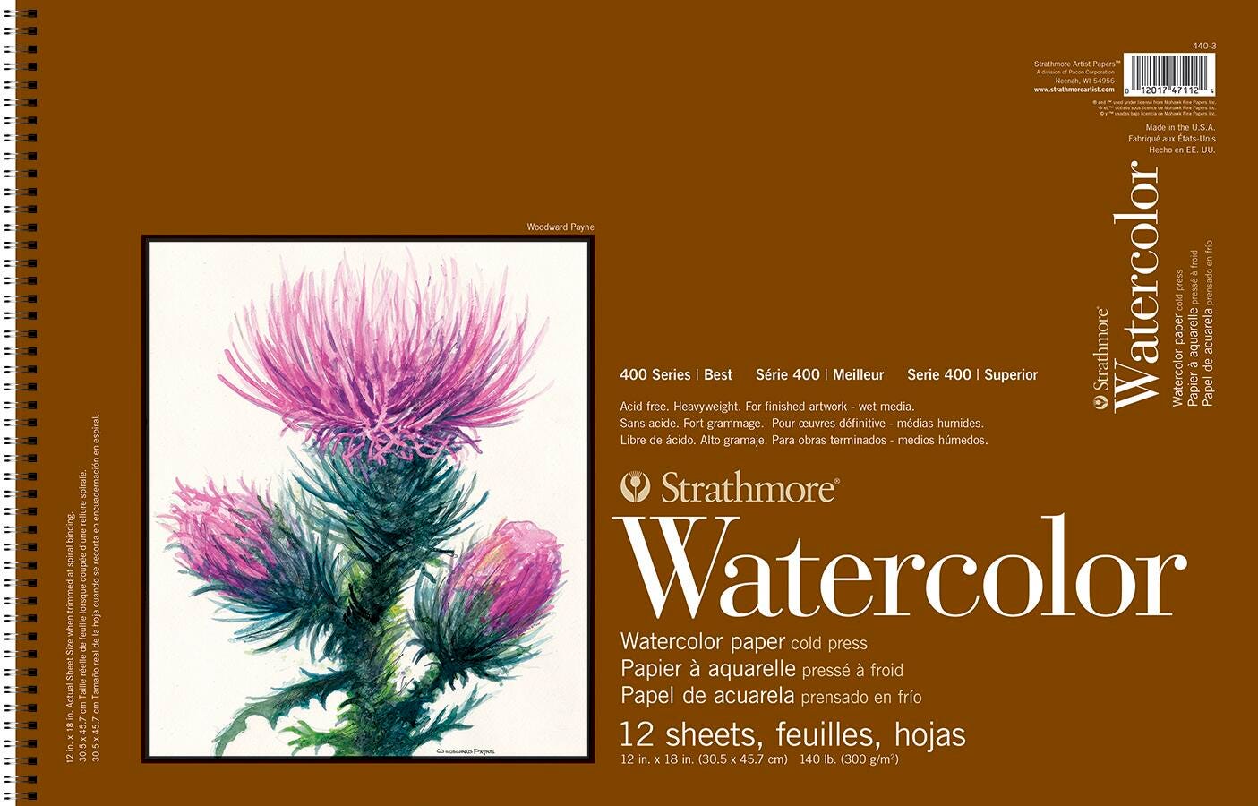 Image for Strathmore 400 Artist Watercolor Pad, 12 x 18 Inches, 140 lb, 12 Sheets from School Specialty