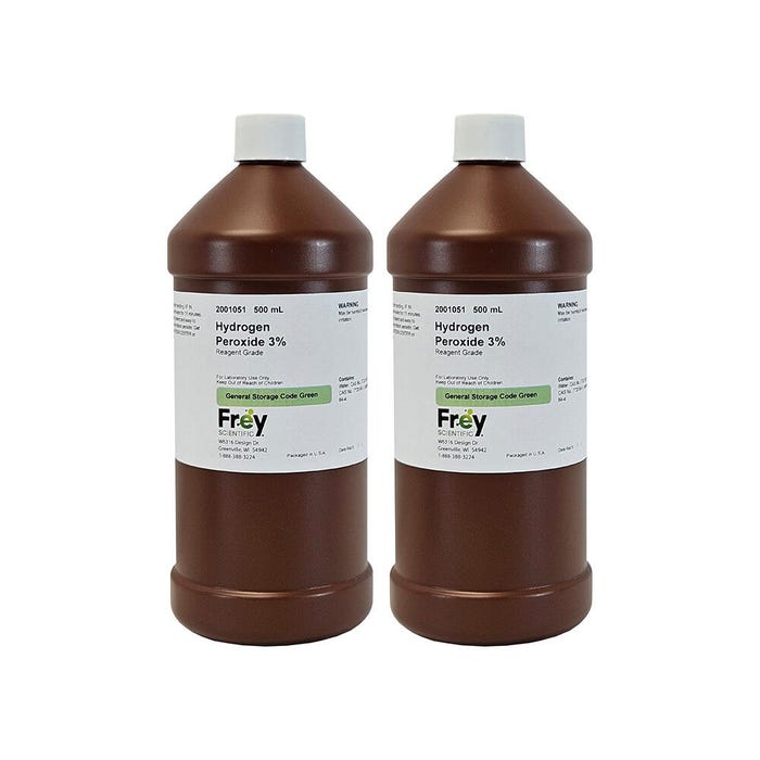 Frey Scientific Hydrogen Peroxide, 3%, Reagent Grade, 500mL, Pack of 2