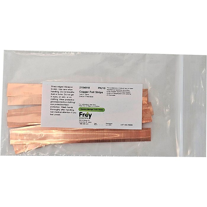 Frey Scientific Copper Foil Strips, 1 x 1 Centimeters, Pack of 10