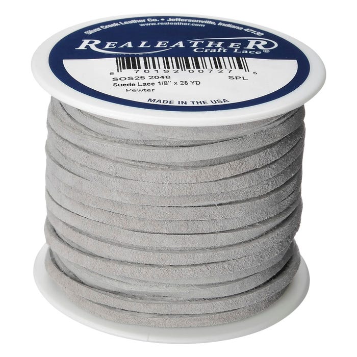 ReaLeather Suede Lacing, 1/8 Inch x 25 Yards, Pewter