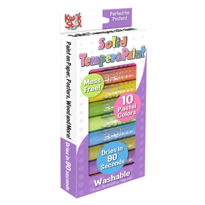 Kwik Stix Solid Tempera Paints, Original Size, Assorted Pastel Colors, Set of 10