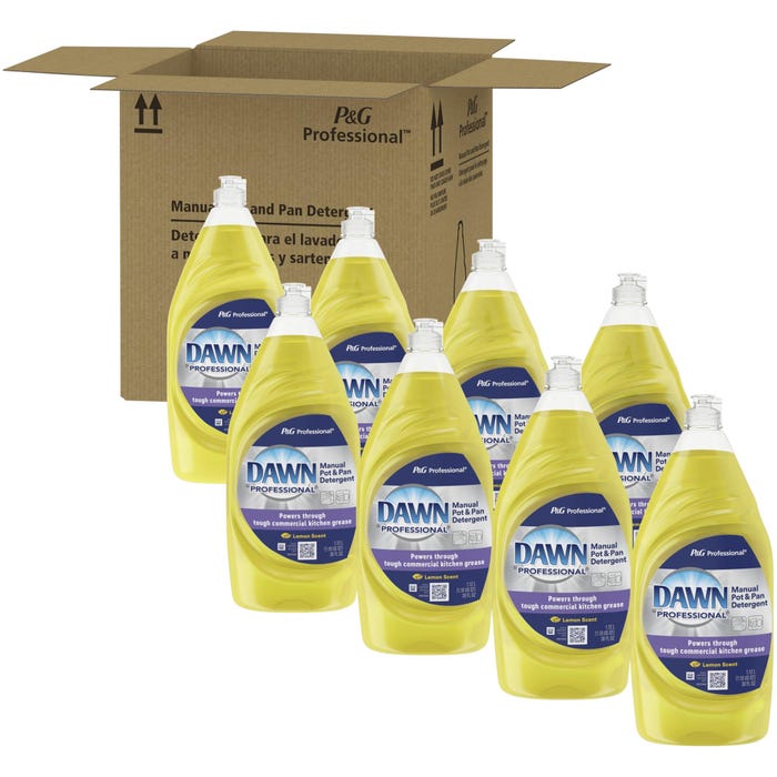 Dawn Manual Pot and Pan Dishwashing Liquid, Lemon, 38 Ounces, Yellow, Case of 8