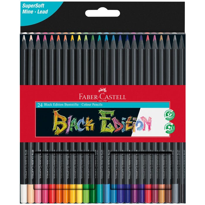 Faber-Castell Black Edition Colored Pencils, Assorted Colors, Set of 24