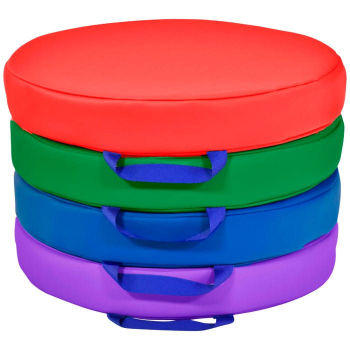 Childcraft Round Cushions, 15 x 15 x 2-1/2 Inches, Assorted Colors, Set of 4