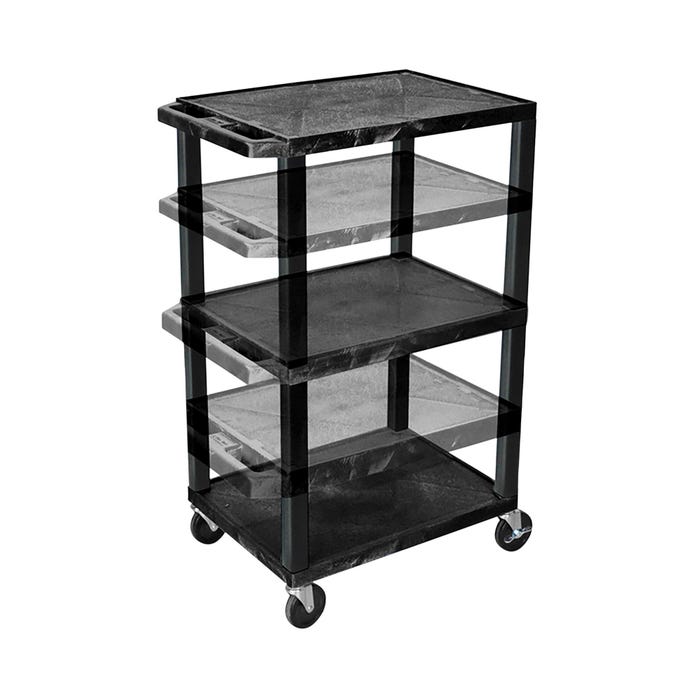 Luxor Adjustable 3-Shelf Tuffy Cart, Black Shelves, Black Legs, 24 x 18 x 16-42 Inches