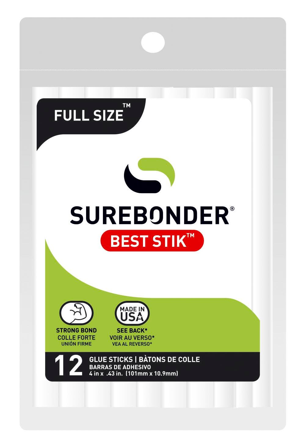 Surebonder Glue Sticks, 7/16 x 4 Inches, Clear, Pack of 12, Item Number 403952
