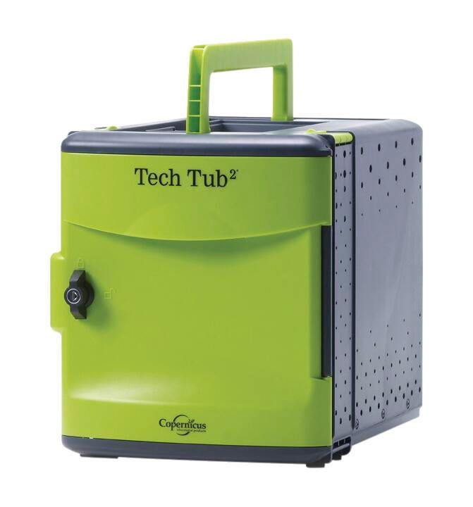 Image for Copernicus Premium Tech Tub2, Holds 6 Devices, 12-1/2 x 16-1/4 x 16-1/2 Inches, Black and Green from School Specialty