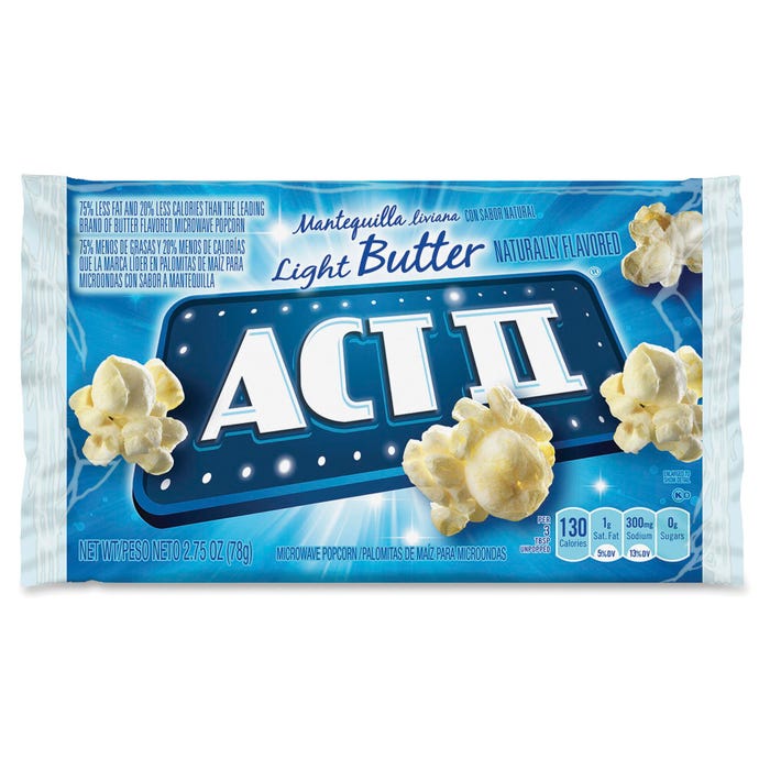 Act II Light Butter Microwave Popcorn, 2.75 Ounce, Pack of 36