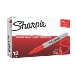 Sharpie Super Permanent Markers, Fine Point, Red, Pack of 12