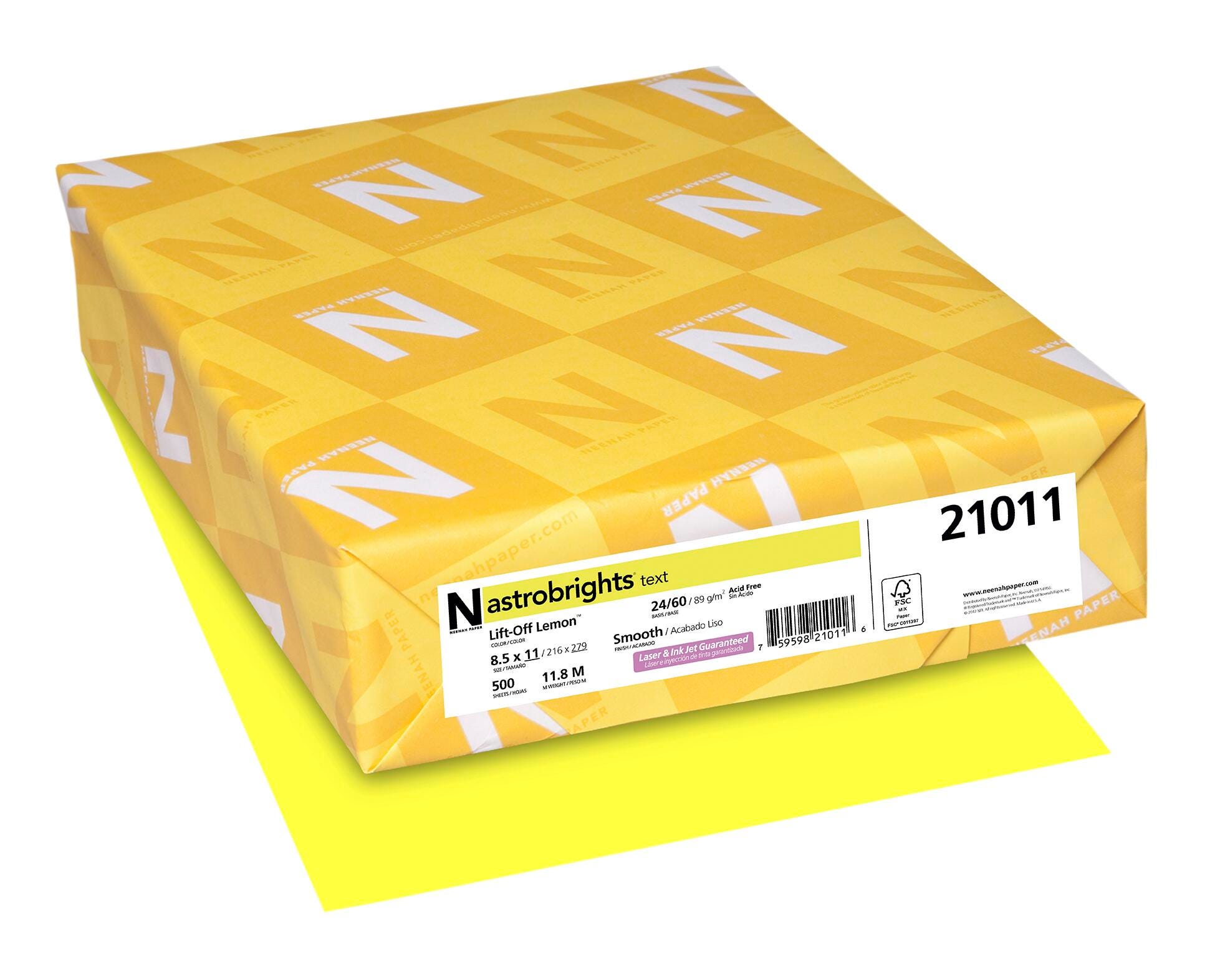Astrobrights Premium Color Paper, 8-1/2 x 11 Inches, Lift-Off Lemon, 500 Sheets, Item Number 075827