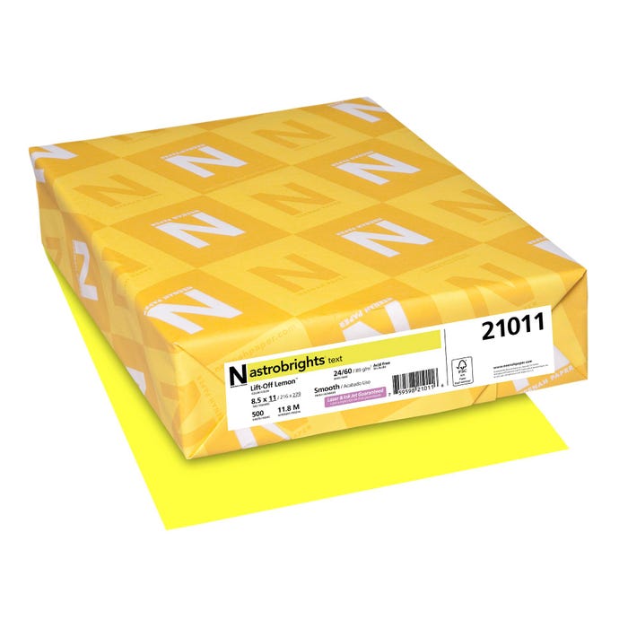 Astrobrights Premium Colored Paper, 8-1/2 x 11 Inches, 24 lbs, Lift-Off Lemon, 500 Sheets