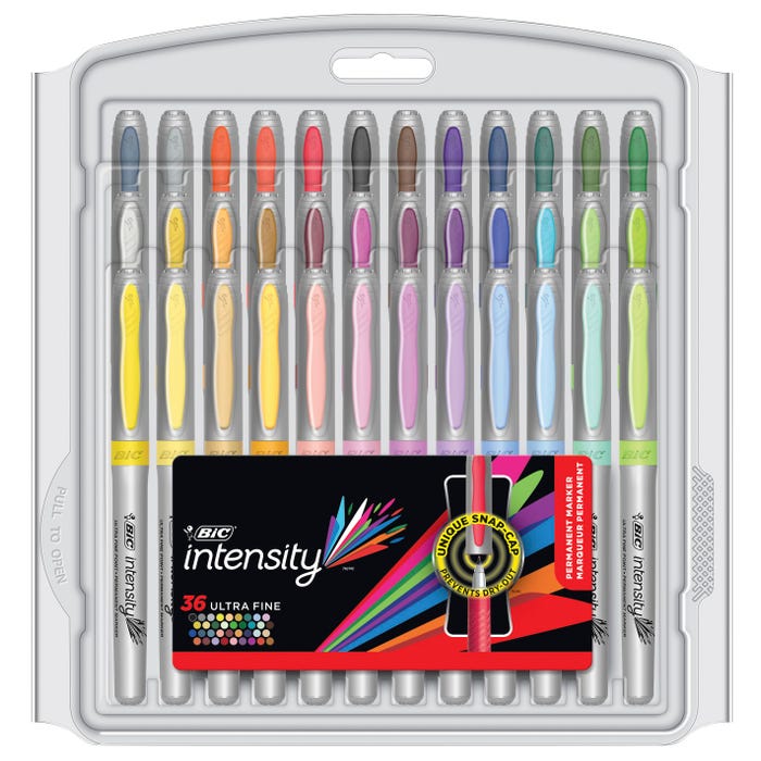 BIC Intensity Permanent Marker, Ultra Fine Tip, Assorted Fashion Colors, Set of 36