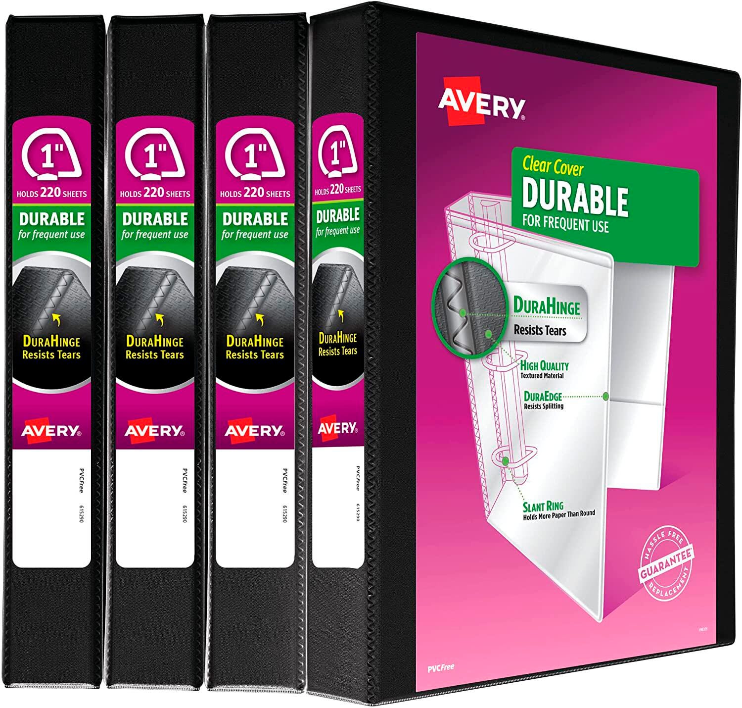 Avery Durable View Binders, 1 Inch, Slant Rings, Black, Pack of 4 2129949