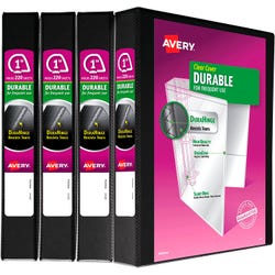 Avery Durable View Binders, 1 Inch, Slant Rings, Black, Pack of 4 2129949