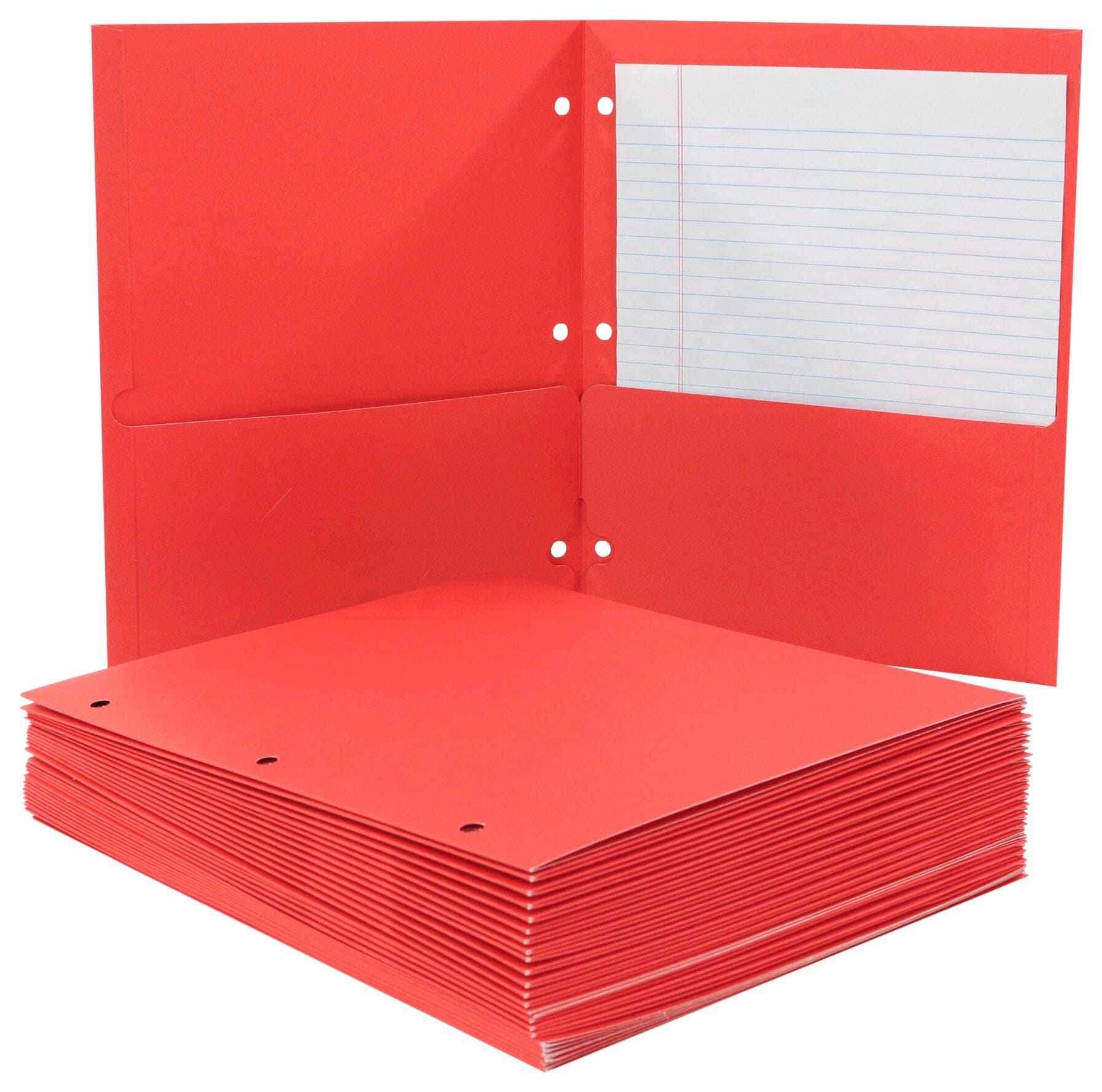 School Smart 2-Pocket Folder, Letter Size, 3 Hole Punched, Red, Pack of 25 2136637