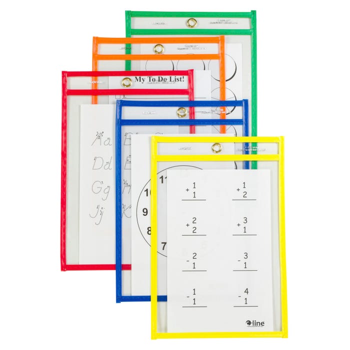 C-Line Dry Erase Reusable Pockets, Assorted Colors, 6 x 9 Inches, Pack of 10