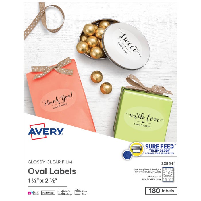 Avery Oval Labels, 1-1/2 x 2-1/2 Inches, Clear Gloss, Pack of 180