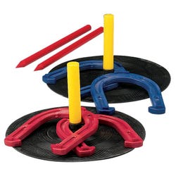 Champion Sports Indoor/Outdoor Horseshoe Game, Set of 4 Plastic Horseshoes, 2 Rubber Mats and 2 Stakes 025486