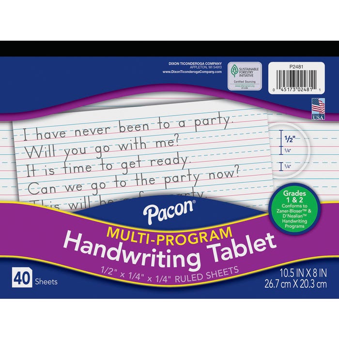 Pacon Multi-Program Handwriting Tablet, 10-1/2 x 8 Inches, Grade 2, 40 Sheets