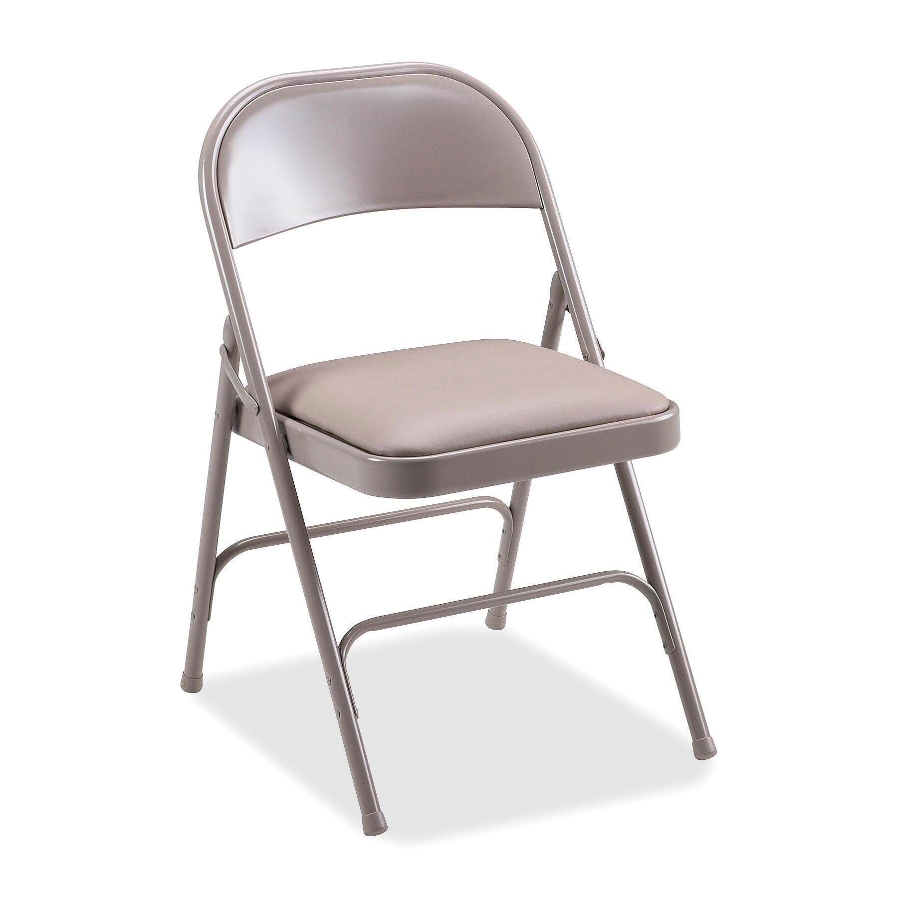 Lorell Steel Folding Chair, Padded Beige Vinyl Seat, Set of 4, Item Number 1123307