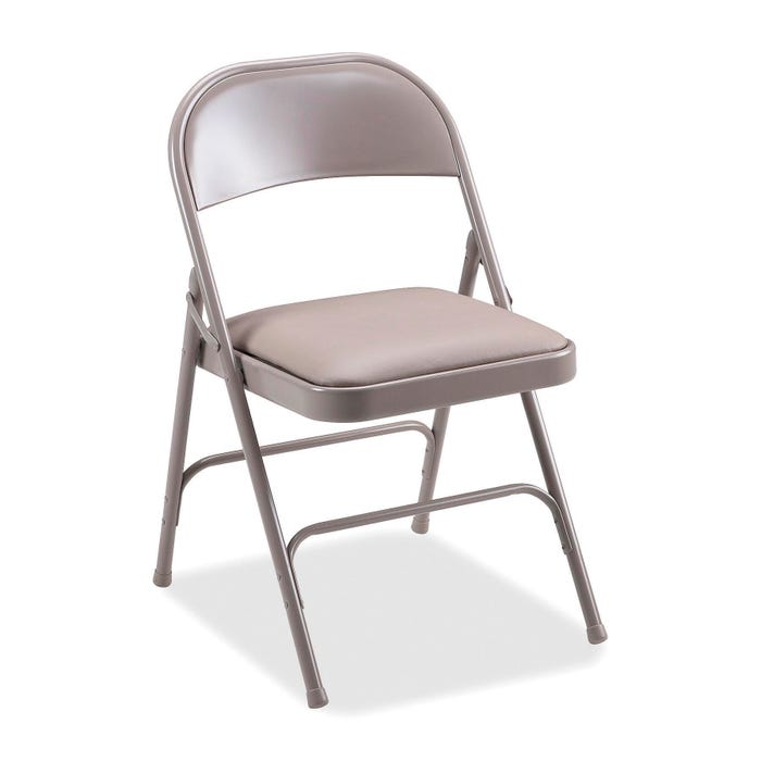 Lorell Steel Folding Chair, Padded Beige Vinyl Seat, Set of 4