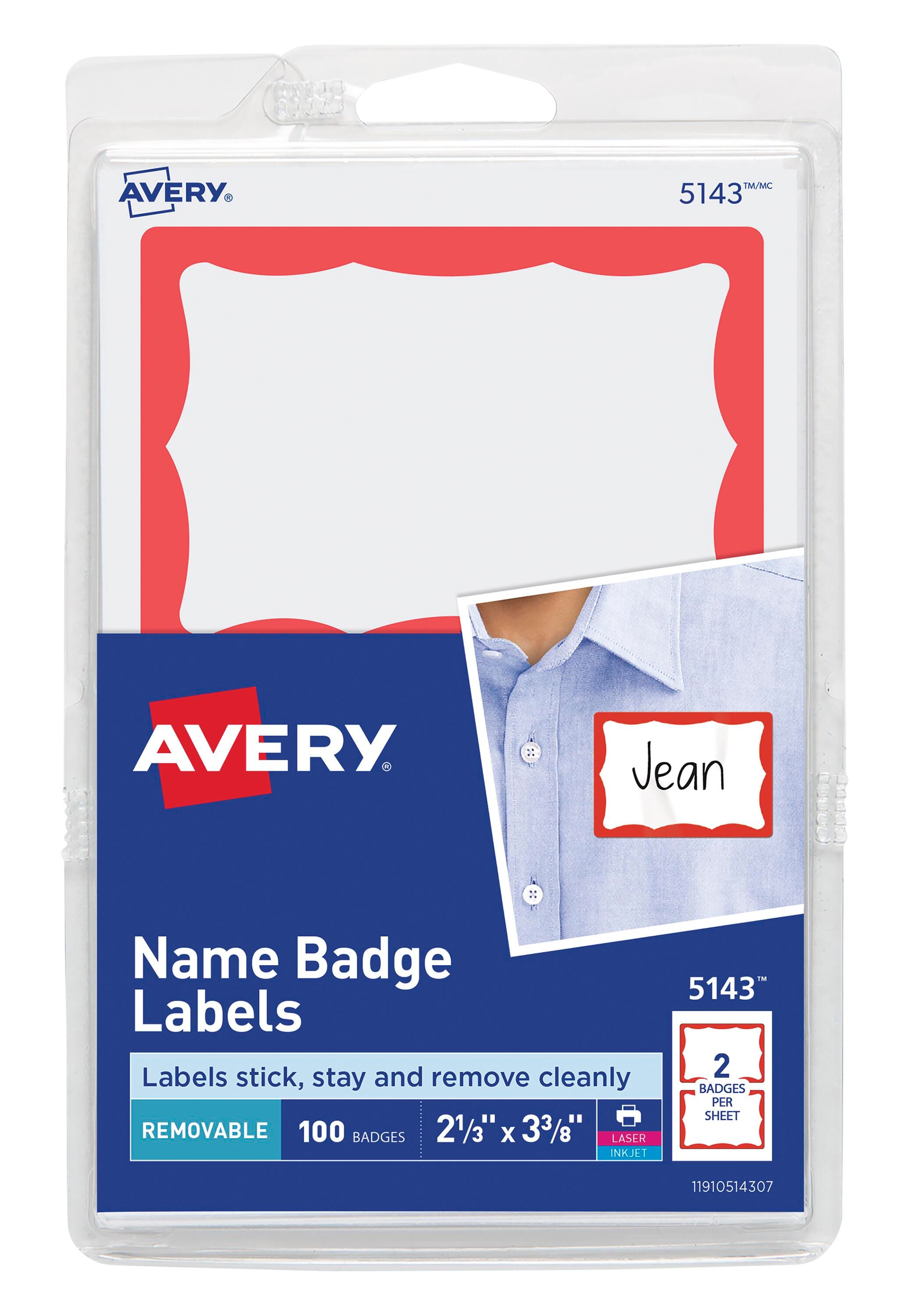 Avery Adhesive Name Badges, 2-1/3 x 3-3/8 Inches, Red Border, Pack of 100 1380621