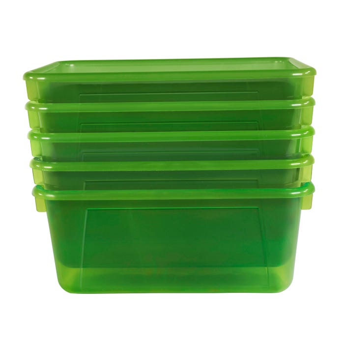 School Smart Translucent Storage Bin, 7-7/8 x 12-1/4 x 5-3/8 Inches, Green, Pack of 5