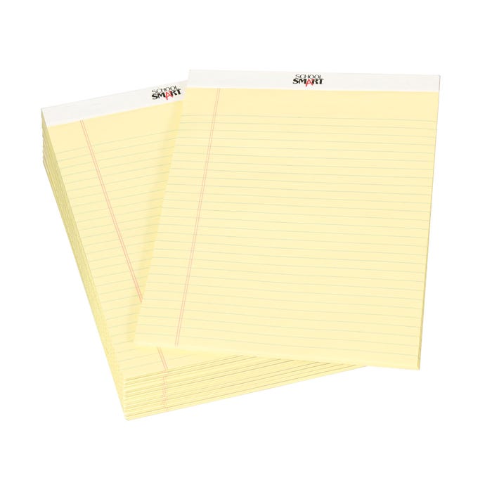 School Smart Legal Pad, 8-1/2 x 11-3/4 Inches, Canary, 50 Sheets, Pack of 12