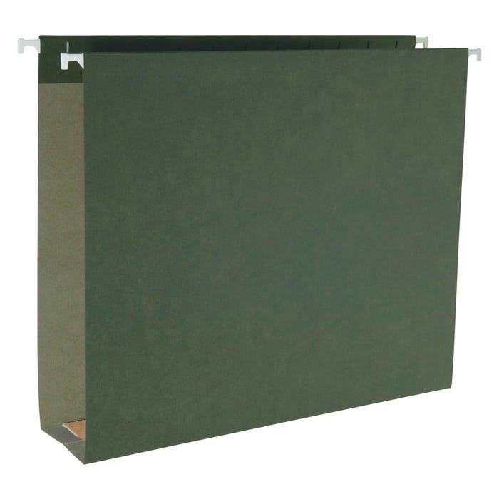 Business Source Hanging File Folders, Letter, 1/5 Cut Tabs, 2 Inch Expansion, Green, Pack of 25