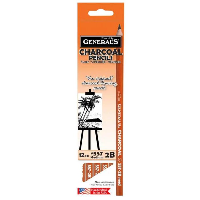 General's Charcoal Pencils, 2B Hardness, Black, Pack of 12
