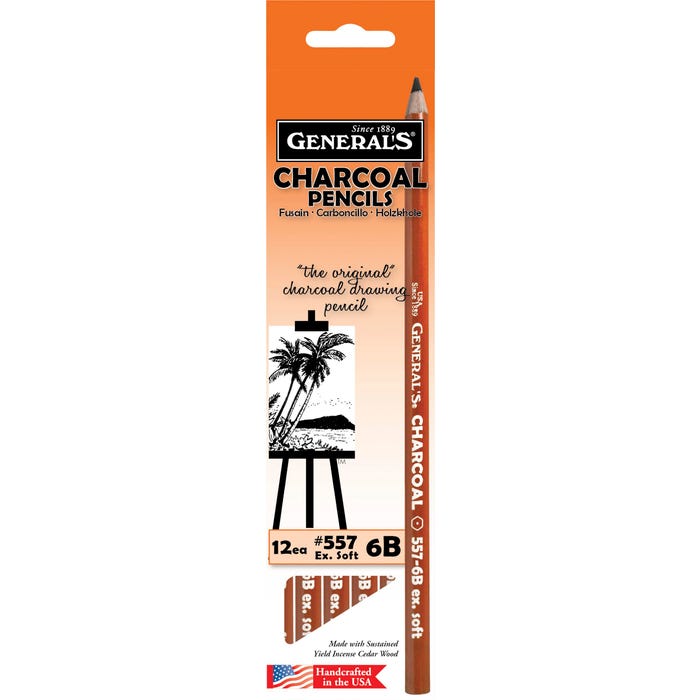 General's Charcoal Pencils, 6B Hardness, Black, Pack of 12