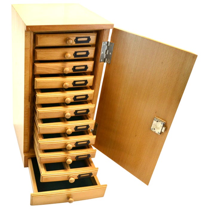 Eisco Labs Premium Wooden Cabinet for Microscope Slides, 10 Drawers, 1000 Slide Capacity
