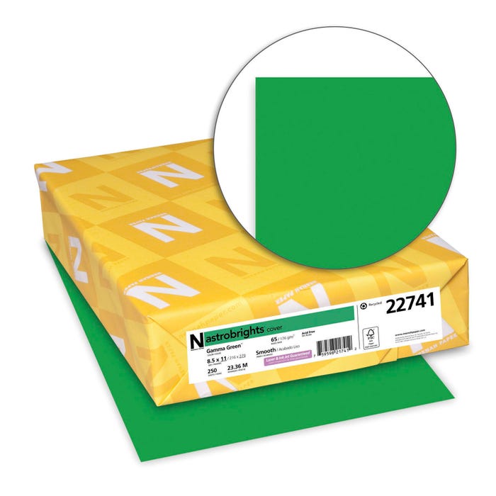 Astrobrights Card Stock, 8-1/2 x 11 Inches, 65 lbs, Gamma Green, Pack of 250