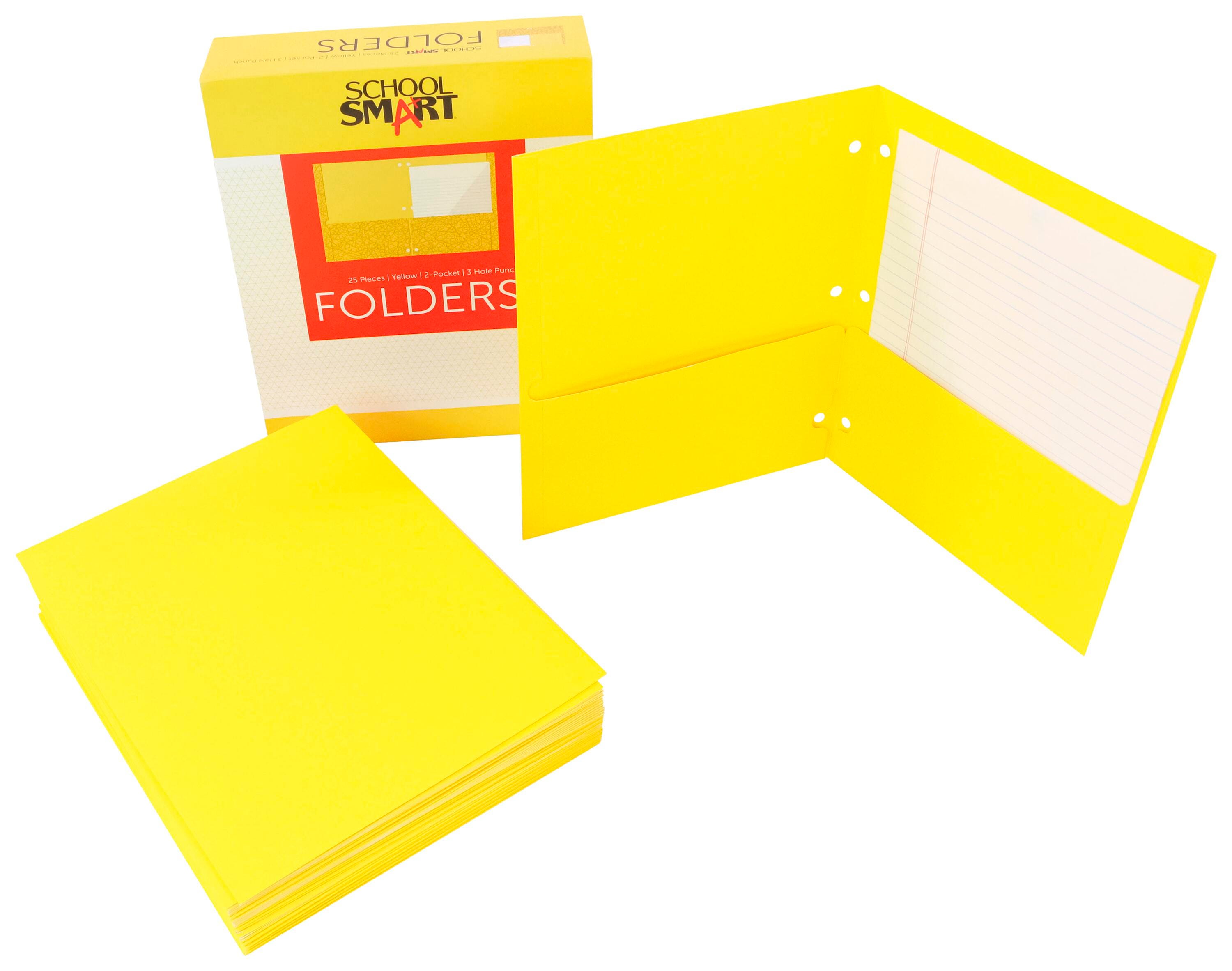 School Smart 2-Pocket Folder, Letter Size, 3 Hole Punched, Yellow, Pack of 25 2136639