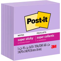 Post-it Super Sticky Notes, 3 x 3 Inches, Orchid Frost, 5 Pads/Pack, 90 Sheets/Pad