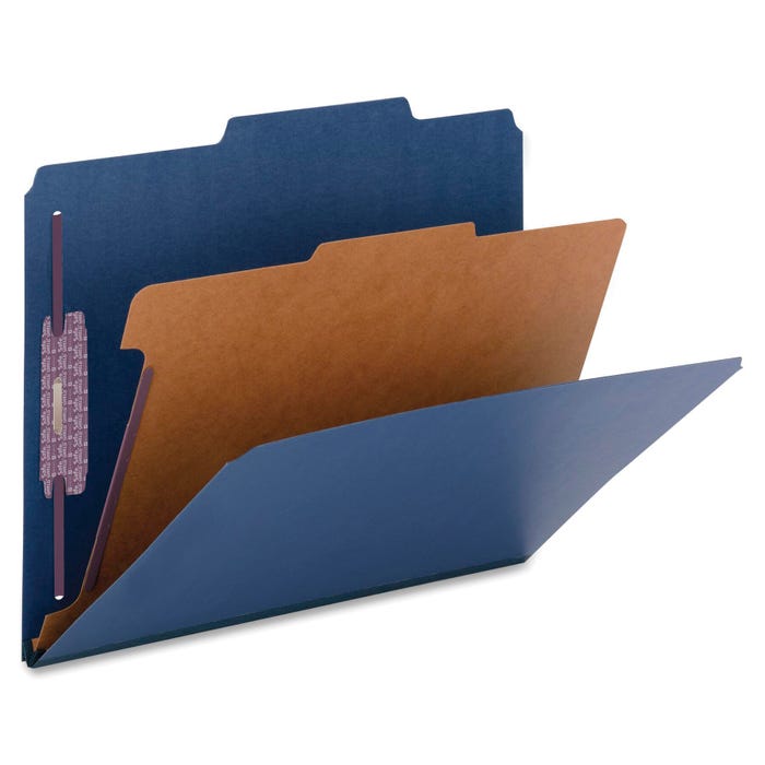 Smead SafeSHIELD Pressboard Classification Folder, Letter Size, 2 Inch Expansion, 1 Divider, Dark Blue, Pack of 10
