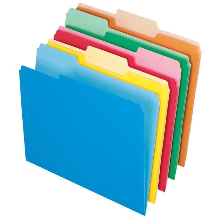 Pendaflex Two-Tone File Folder, Letter Size, 1/3 Cut Tabs, Assorted Colors, Set of 100