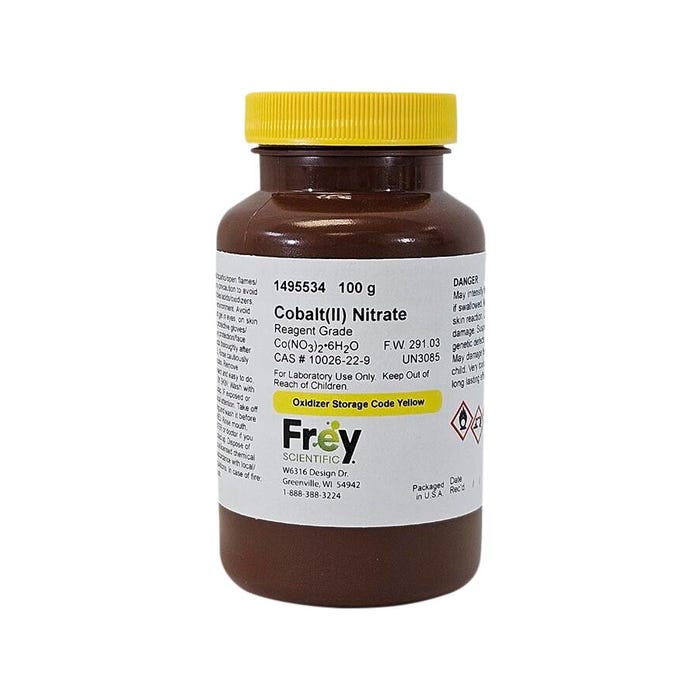 Frey Scientific Cobalt (II) Nitrate, Red Crystal, Reagent Grade, 100 Grams