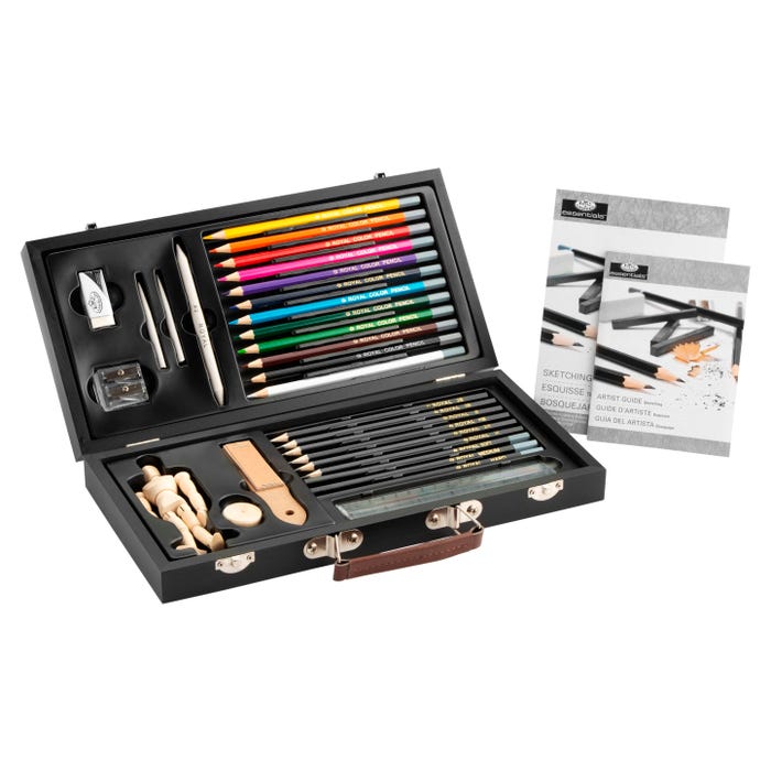 Essentials Beginner's Drawing and Sketching Art Set, Clear Case, Set of 32