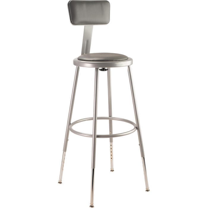 National Public Seating Height Adjustable Heavy Duty Vinyl Padded Steel Stool with Backrest, 24-1/2 to 32-1/2 Inch Seat Height,