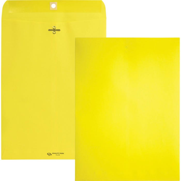 Quality Park Colored Clasp Envelopes, 9 x 12 Inches, Yellow, Pack of 10