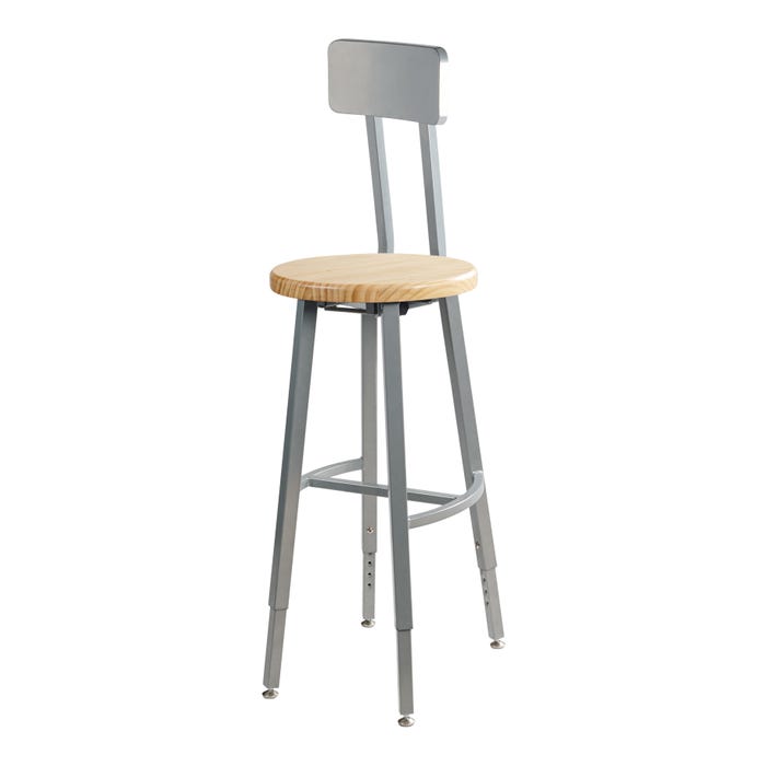 National Public Seating Titan Stool, Wood Seat, 30-38 Inch Adjustable Height, Backrest, Gray Frame
