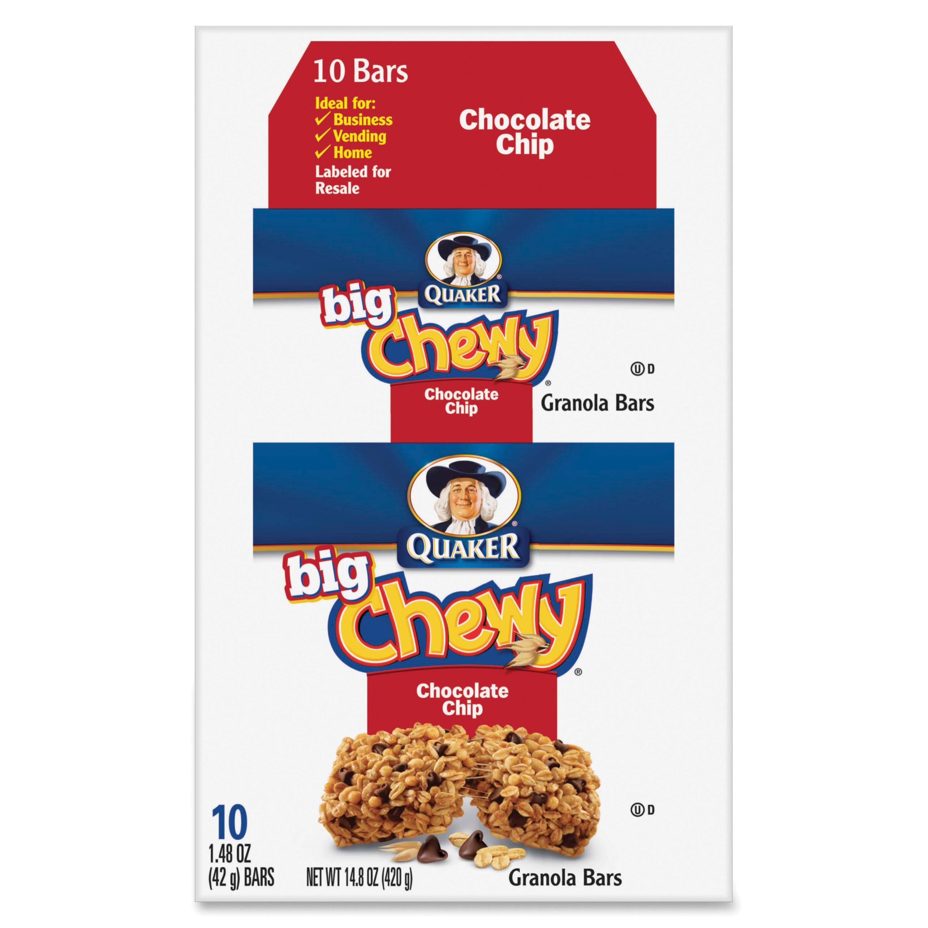 Quaker Foods Chocolate Chip Big Chewy Granola Bar, 1.48 oz, 10 Per Box, Item Number 1537579