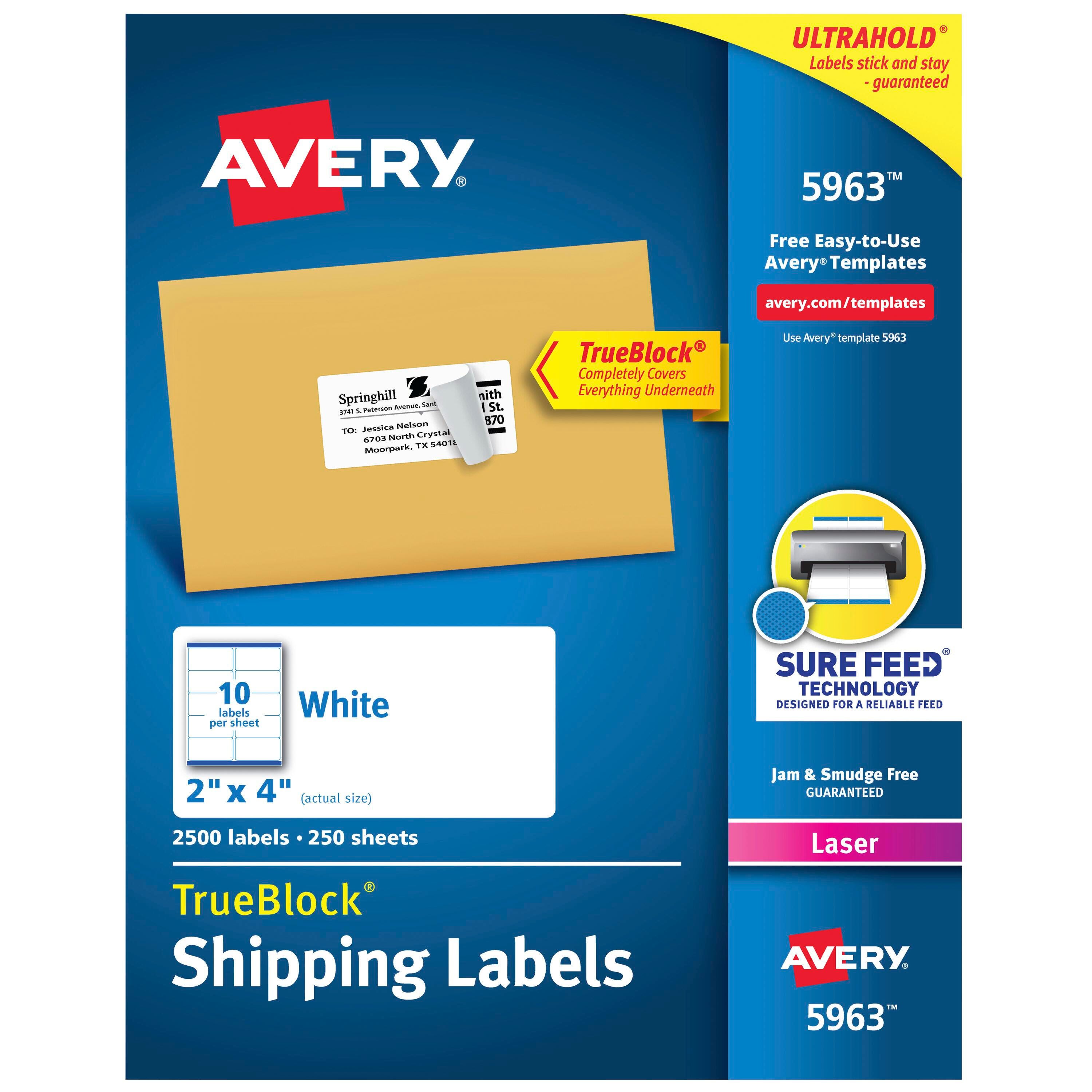 Image for Avery TrueBlock Shipping Labels, Laser, 2 x 4 Inches, White, Pack of 2500 from School Specialty