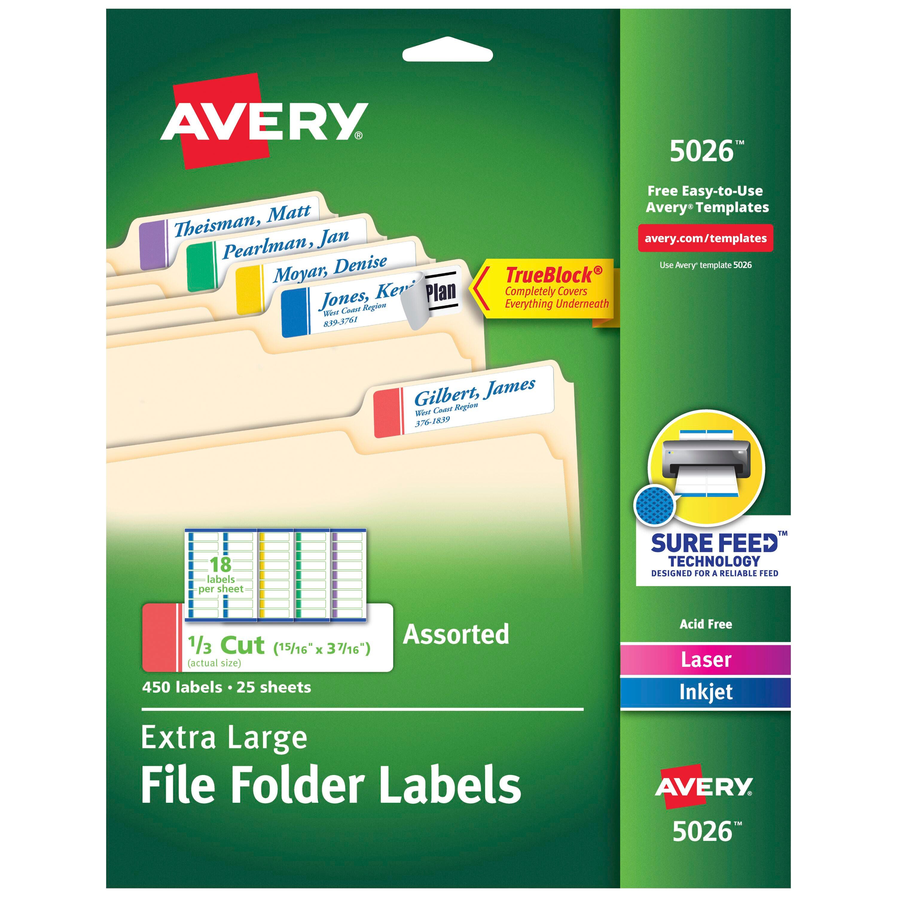 Avery Printable File Folder Labels, 15/16 x 3-7/16 Inches, Assorted Colors, Pack of 450 078592